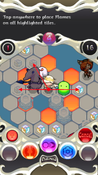 Notice that if you wait to put the fire hex down, adjacent monsters will just be bumped between them.